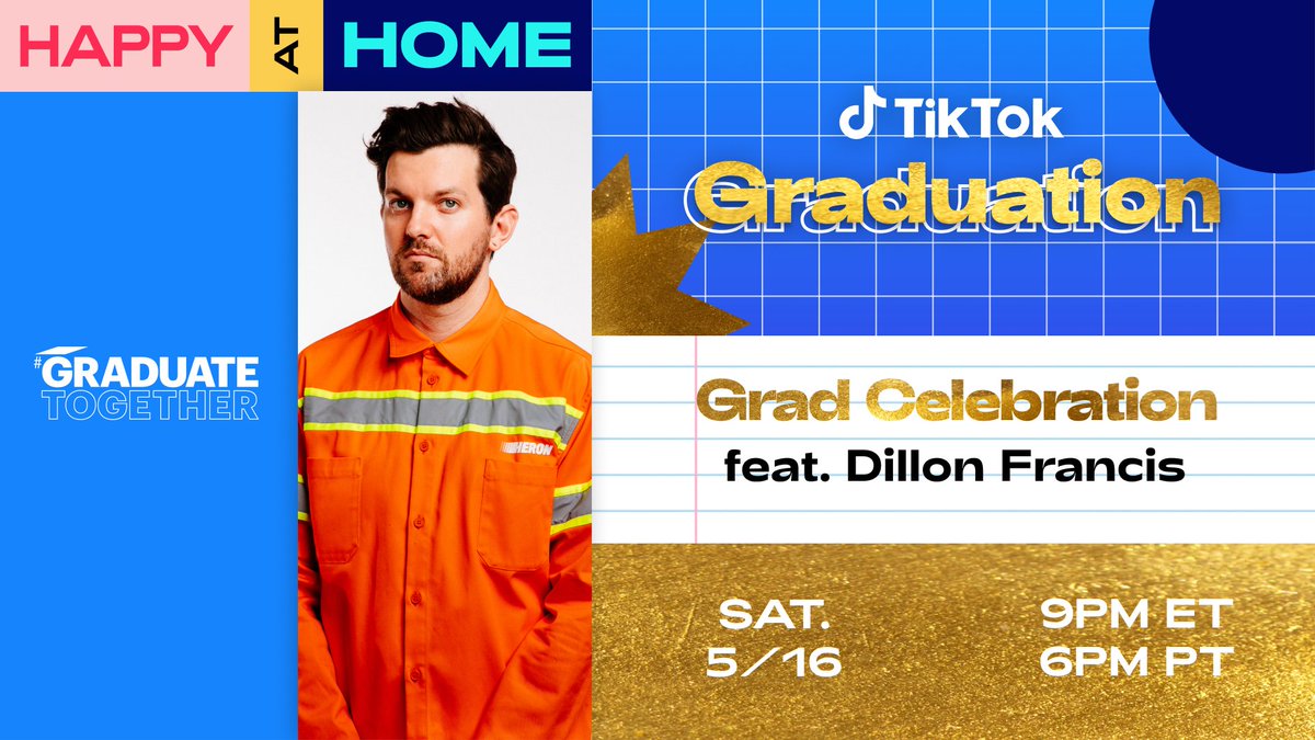tiktok_us's tweet photo. 🎓grab your gown, toss that cap it's #TikTokGraduation y'all 🎓 featuring a DJ set from @dillonfrancis #GraduateToegther https://t.co/Cd2uZGcsIn