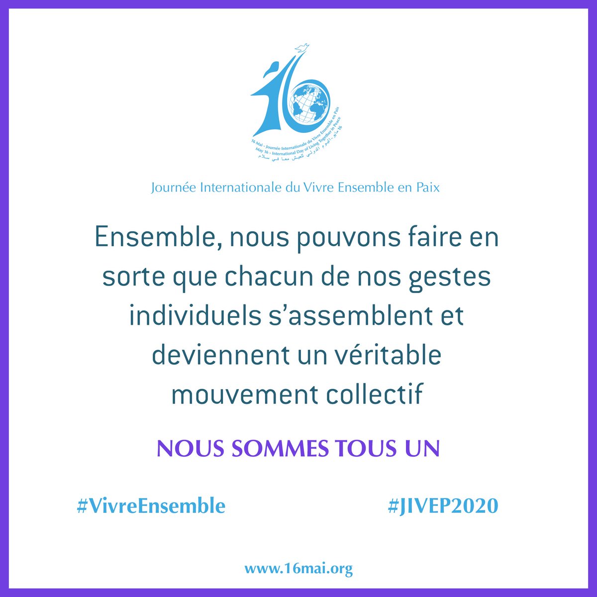 lourwana's tweet photo. Le 16 Mai 2018, nous célébrons la première journée internationale du vivre ensemble en paix en Algerie. 
Cultivons cet esprit de diversité culturelle partout au monde.
#JIVEP2020 #WeAreAllOne https://t.co/bYId4kcErZ