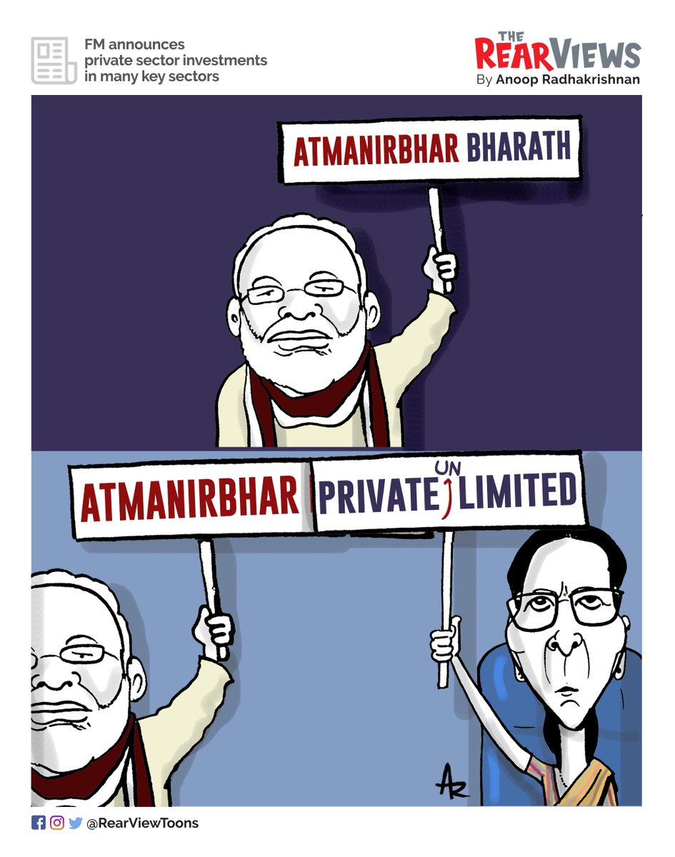 RearViewToons's tweet photo. FM announces private sector investments
in Atmanirbhar Package
#AtmaNirbharBharatAbhiyan
#TheRearViews https://t.co/ywaaAIruXw