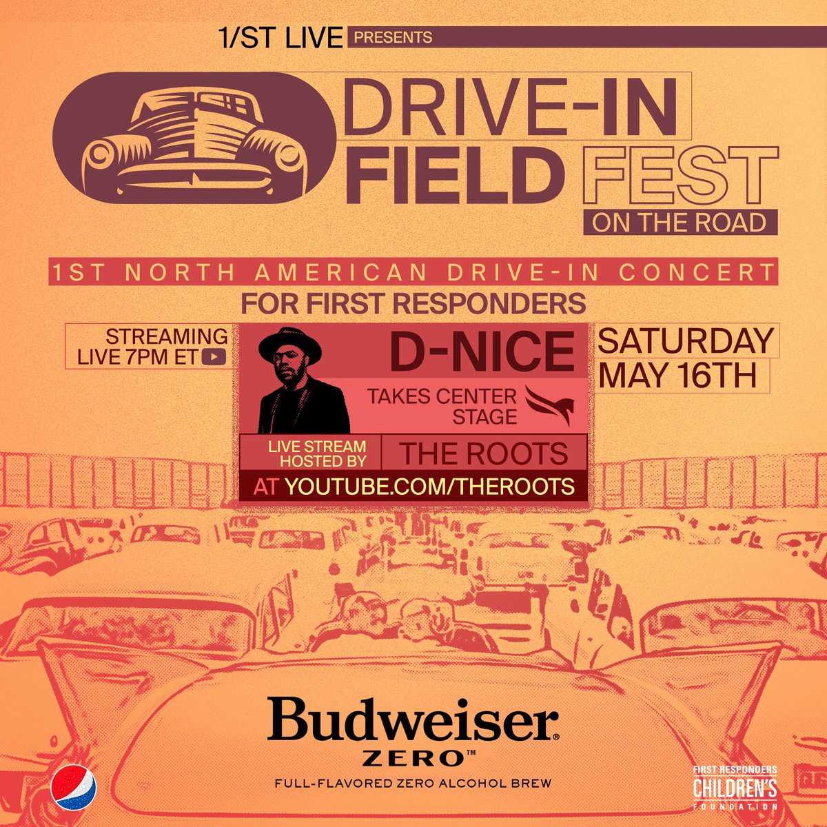 1stcorporate's tweet photo. They have done so much for us and now it’s time to return the favor…Tonight @1stlivepresents is hosting a drive-in concert exclusively for first responders featuring @djdnice at @gulfstreampark! #DriveInfieldFest https://t.co/AQ9znW8vxG