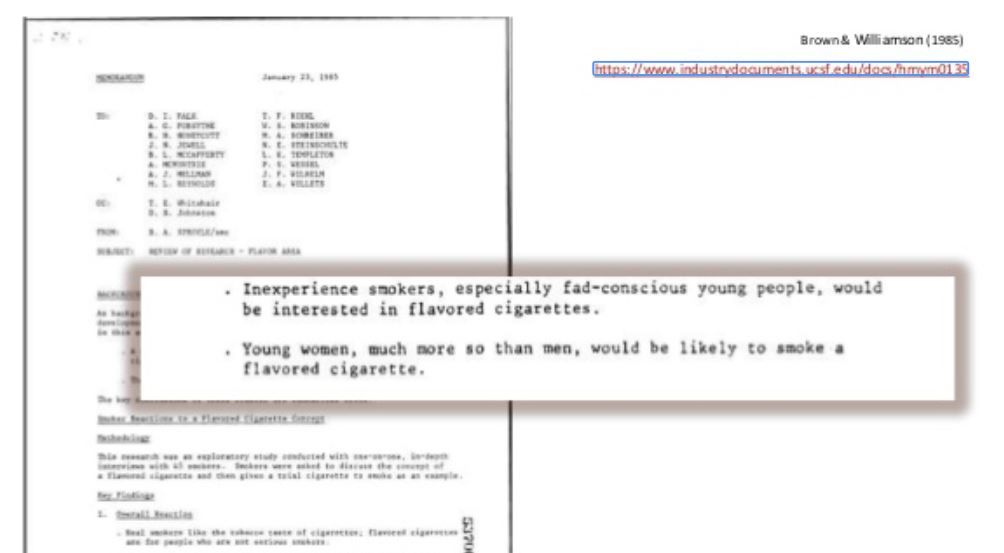industrydocs's tweet photo. #tobaccoindustrydocuments reveal truth behind LIE#6 of #7deadlylies: Flavors are not meant for kids.
FACT: B&W noted "inexperienced smokers, especially fad-conscious young people, would be interested in flavored cigarettes" https://t.co/oSfCcYqi7v @Tobacco_LIES #matl2020 https://t.co/yvIOWMQiXl