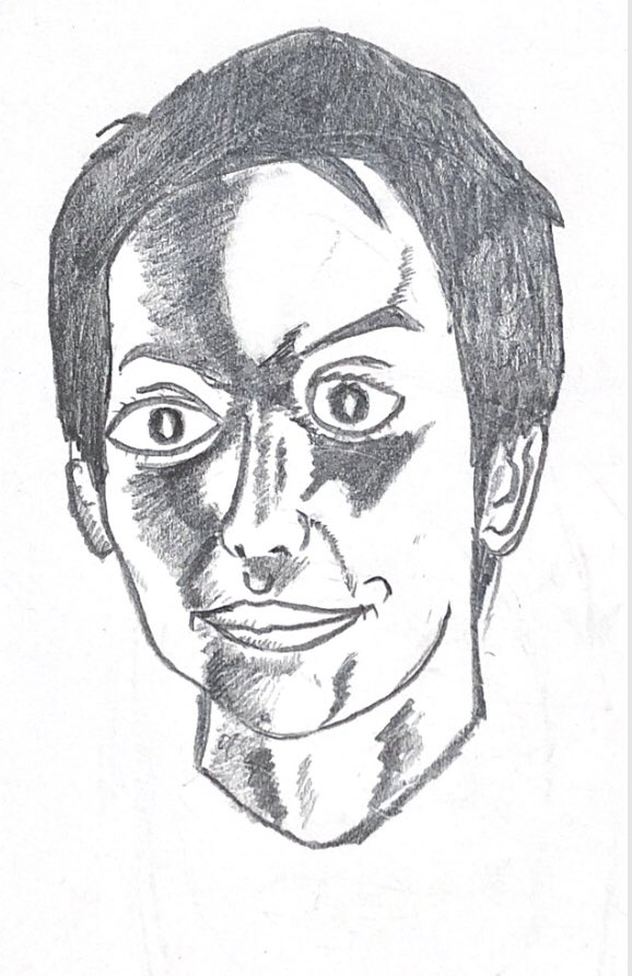 "マセキのインテリ目デカ芸人"
先輩リップグリップ倉田さんを
描かせていただきました!

優しく真面目な一方で腹黒い一面をもつ倉田さんが何かを企む様子を表現してみました。 