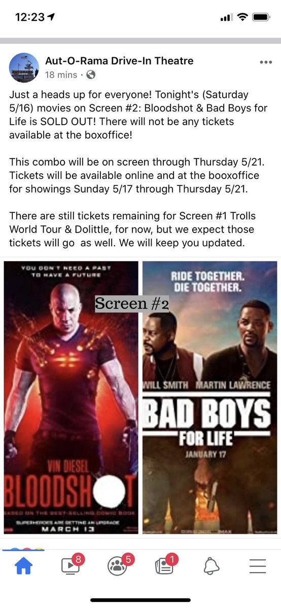 <a href="/SonyPictures/">Sony Pictures</a> <a href="/dinesh_s/">Dinesh Shamdasani</a> <a href="/SamHeughan/">Sam Heughan</a> <a href="/vindiesel/">Vin Diesel</a> <a href="/eizamusica/">Eiza Gonzalez Reyna</a> this is my local drive-in theater, they just reopened &amp; have been doing a banging business! #bloodshotmovie is sold out AGAIN since they opened. This is #SocialDistancing at its best!!