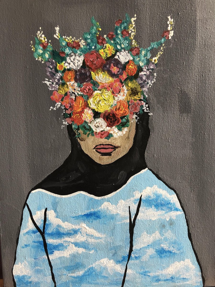 We commissioned 5 Brum-based young artists to kick us off! See thread: 1. Self, Isolated by  @Haseebah_Art  Acrylic on Canvas