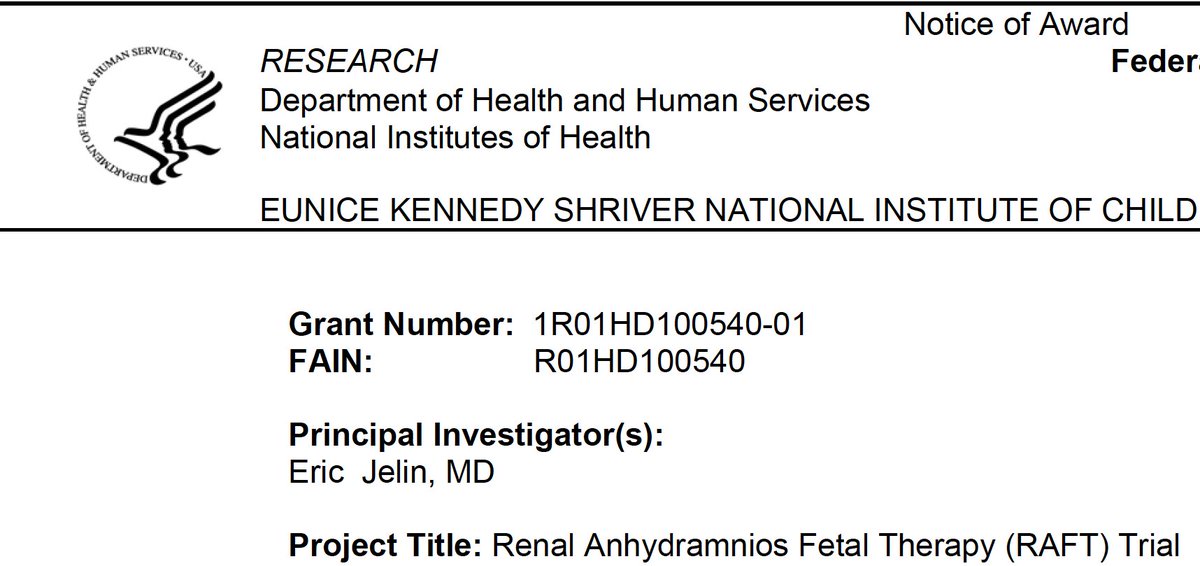 ericjelin's tweet photo. Proud to announce R01 funding for the multicenter RAFT trial, NCT03101891.  Grateful to the @NICHD_NIH for sponsoring our mission to study fetal therapy for renal anhydramnios. Thanks to all the mentors and patients that got us here. Onward! @HopkinsKids @hopkinssurgery @NAFTNet https://t.co/B2R5BryO2g