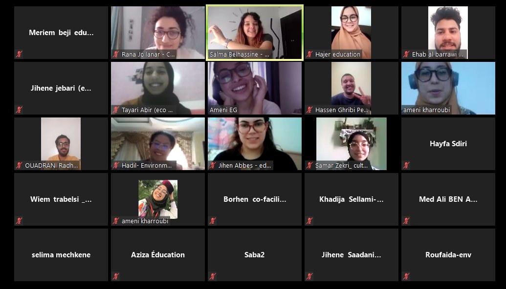 Beb183's tweet photo. What a day, it was our first Heritage Camp online of this year !🚀 
Special shout out to the participants ! 💡
We want to thank @bengacem  Leila Ben Gacem for her support !👏
We thank @CampsSdg, Timun and the amazing facilitators and co-facilitators, 👏
#HeritageCamps #SDGCamps https://t.co/2JWC1xeIM7