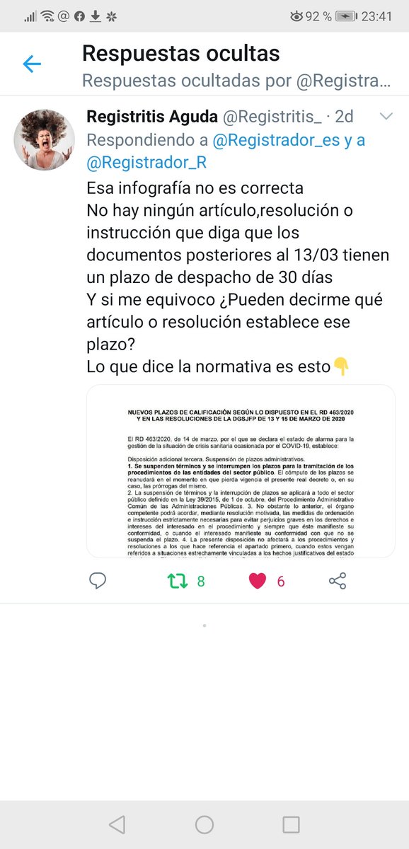 <a href="/Registrador_es/">Registradores de España</a> Y sepan que aunque bloqueen a los usuarios (empleados de Registros) u oculten sus respuestas, se siguen viendo (aunque haya que pinchar expresamente para hacerlo)