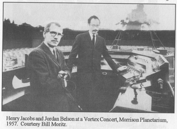 It's a bit of a diversion, since as far as I know Belson wasn't literally a poet (just a visual one), but I can't mention him in the context of Golden Gate Park without mentioning his role in Henry Jacobs' 1957-59 Vortex Concert Series, held in the park's Morrison Planetarium.