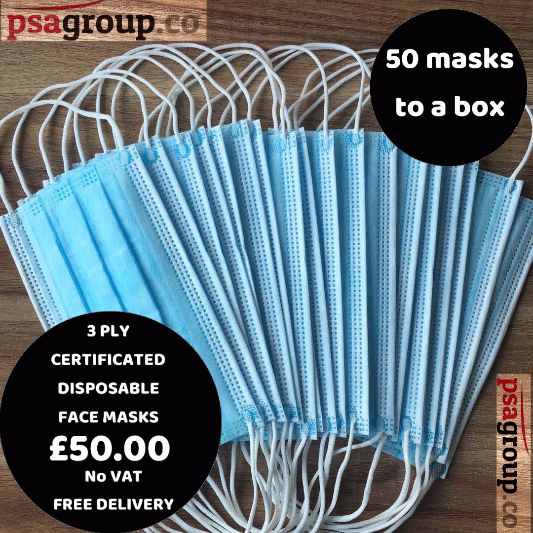 3 ply certificated disposable masks available for immediate despatch. More info at psagroup.co 

#3plymasks #StopTheSpread #protectyourselfandfamily #protectstaff #protectclients #hairdresser #barber #mobilehairdresser #salonowner