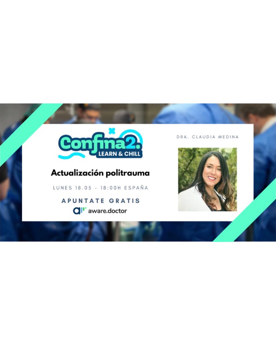 Ortoclaudia's tweet photo. @awaredoctor @ipsudea Actualización Politrauma Lunes 18 de Mayo 11 am hora Colombia 🇨🇴- 6 pm hora España #quedateencasa #sinpanico #educacionmedica #cmtraumatologa #claudiamedinaortopedista #colombia link de inscripción https://t.co/7zA7qKw7Hs https://t.co/6KzX7jy4Eu