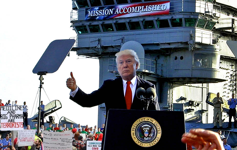 StateOtheUnion's tweet photo. @realDonaldTrump Mission Accomplished! 

#hoax #BillPullman #COVIDIOTS https://t.co/vsePr1UlCj
