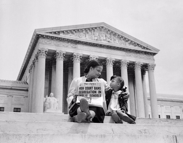 Brown v. Board of Education—Supreme Court found state laws for segregated schools unconstitutional tomorrow 1954:                        #AP