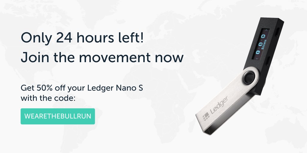 Don't miss out on the bull run, join the movement #WeAreTheBullRun.
50% off on the #Nano S, retweet to spread awareness!

This is your chance to #Takebackcontrol: bit.ly/2WIBPtu