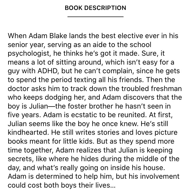 a list of cages by robin roe - tw: abuse- this book is also very heavy so beware of this- the friendship between these two boys >>>>- i also love the family dynamics in adam’s family - this book is also very important and i think everyone should read it