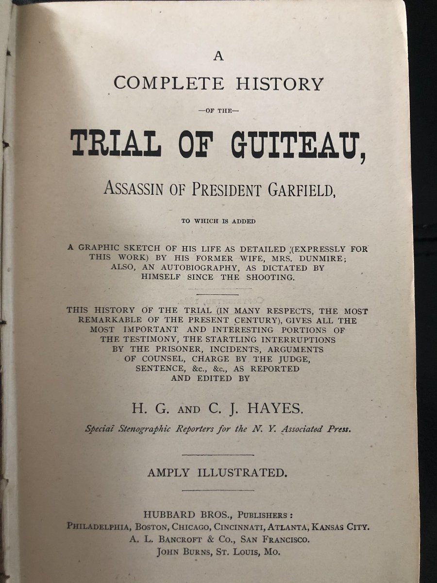 Today’s 2 books: My collection’s oldest originally bound works.“A Manual of the Ancient History of the East to the Commencement of the Median Wars” by François Lenormant and E. Chevalier (2 vol., 1871)“A Complete History of the Trial of Guiteau” by H.G. and C.J. Hayes (1882)