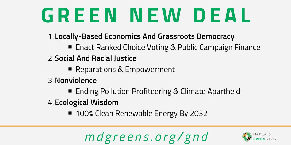 Our goals for a Maryland #GreenNewDeal are set! 🌻

Expect in-depth policy proposals to come later in the year. 😁

#GreenParty2020 

mdgreens.org/gnd