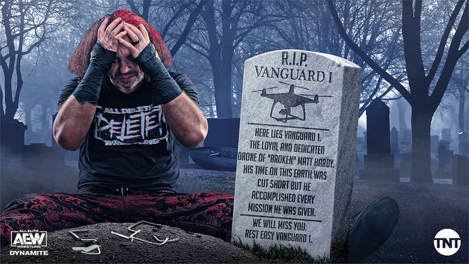 Matt Hardy Morns Loss Of Vanguard 1 and Warns Guevare, AEW Shares Drone's Tombstone Epitaph (Photo)