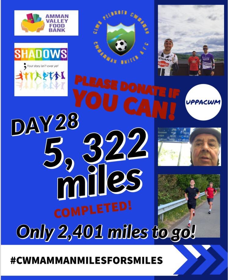 justgiving.com/crowdfunding/s…

Great Effort from everyone 💙💙 
Please show your support to these two great causes. 
#cwmammanmilesforsmiles 
<a href="/Shadows_Support/">Shadows Depression Support Group</a> <a href="/AVFoodBank/">AmmanValleyFoodBank</a>