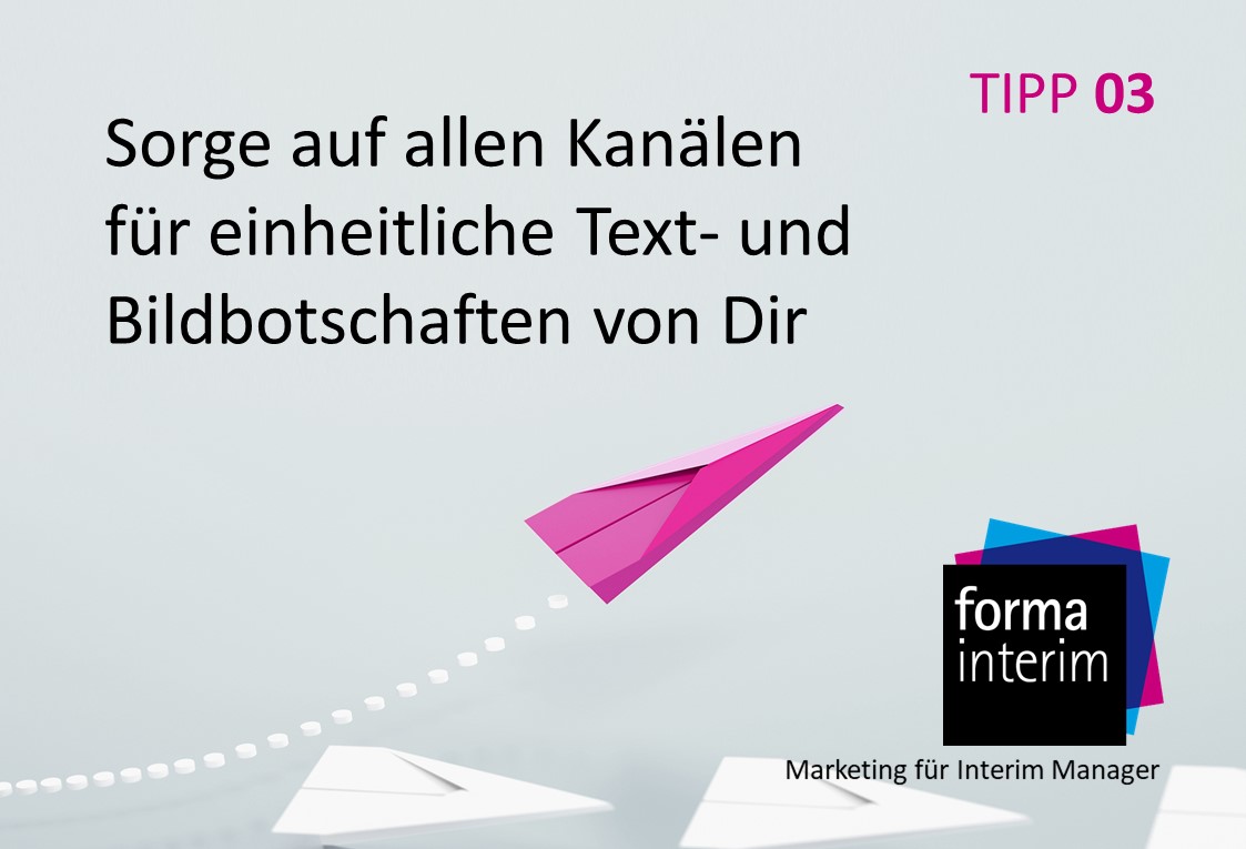 Interim_Mgmt's tweet photo. #MARKETING-TIPP 03 FÜR #INTERIMMANAGER: Sorge überall für einheitliche Text- + Bildbotschaften von Dir! So erhöhst Du die Chance, dass man sich an Dich erinnert, wenn es ein Projekt für Dich gibt! Mehr Tipps? #DDIM: https://t.co/PdJSc1JZYJ

#Positionierung #formainterim https://t.co/rSocL444v6