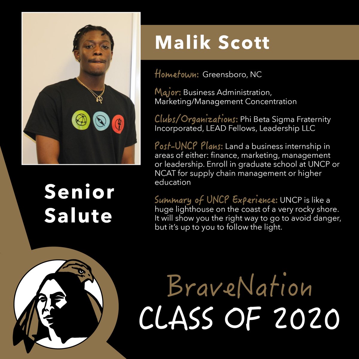 uncpembroke's tweet photo. Our Senior Salute of the day is Malik Scott! https://t.co/zKQIAWmnEd