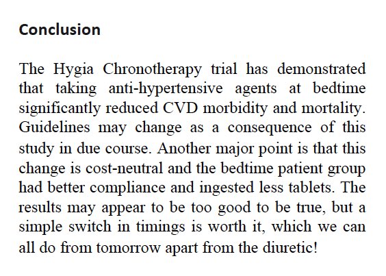 9. The drugs do work…. better at bedtime by Amir Aziz <a href="/amirazizcardio/">Amir Aziz</a> Cardio SpR West Midlands

The Hygia Trial looked at switching antihypertensive drugs from morning to night time. You will be amazed at the outcomes!

bit.ly/2SMCaKb

#cardiotwitter #MedTwitter