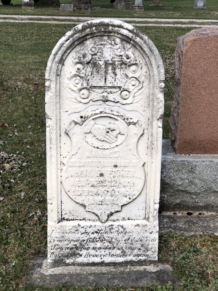 HillsdaleCemet1's tweet photo. #cemeterysaturday the personalization of a head stone can tell us so much about the person. Mr. James Fisher was the much loved husband of Mary, we wonder if the badge like feature was a nod to his professional life? https://t.co/0CHszVCjOk