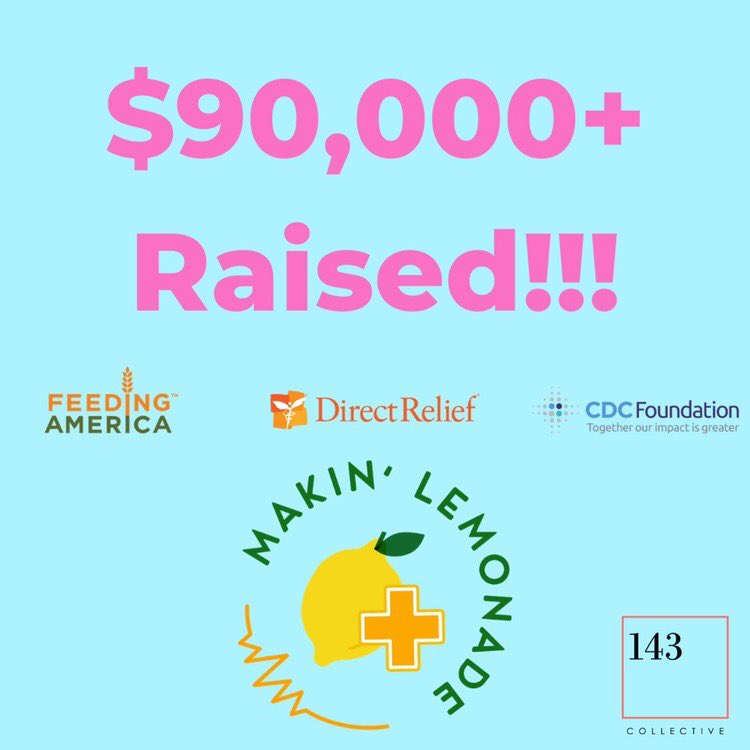 Thank you all so much! So close to our $100,000 goal with proceeds benefiting <a href="/CDCFound/">CDC Foundation</a> <a href="/DirectRelief/">Direct Relief</a> <a href="/FeedingAmerica/">Feeding America</a> 🍋🍋#MakinLemonadeFund #MakinLemonade