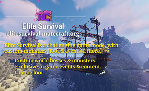 MatecraftServer's tweet photo. Are you looking for a challenge? 
Then #elitesurvival is the home for you. Featuring Custom Mobs, World Bosses, Arenas and Custom Loot. #elitemobs
IP: https://t.co/JHffyTLZMp | https://t.co/qFY3T9zE0I #minecraftserver #minecraftservers #minecraftsurvival #minecraftjava #minecraft https://t.co/4x9VagbZ38