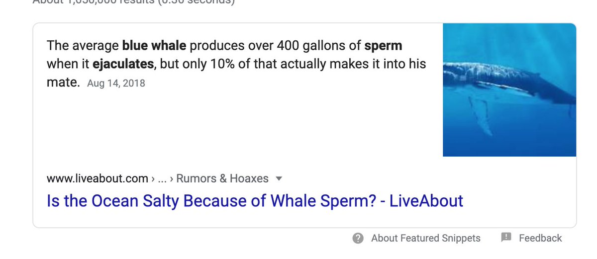 The average blue whale produces over 400 gallons of sperm when it ejaculates, but only 10% of that actually makes it into his mate.Aug 14, 2018

Is the Ocean Salty Because of Whale Sperm? - LiveAbout Rumors and hoaxes