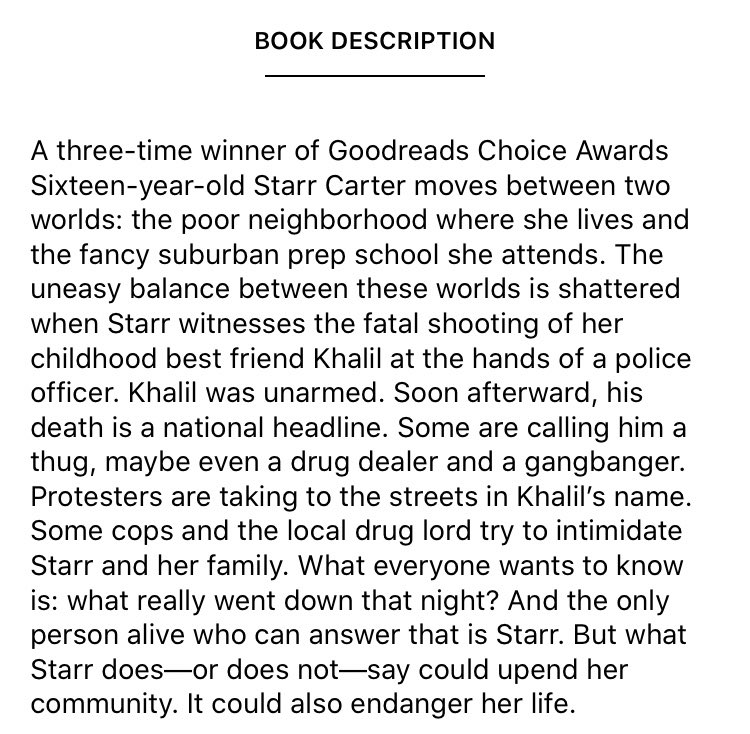 the hate u give by angie thomas- if you want to be angry and start a revolution this is the book for you- starr is such a fucking badass- also read on the come up - obviously tw for shooting and racism