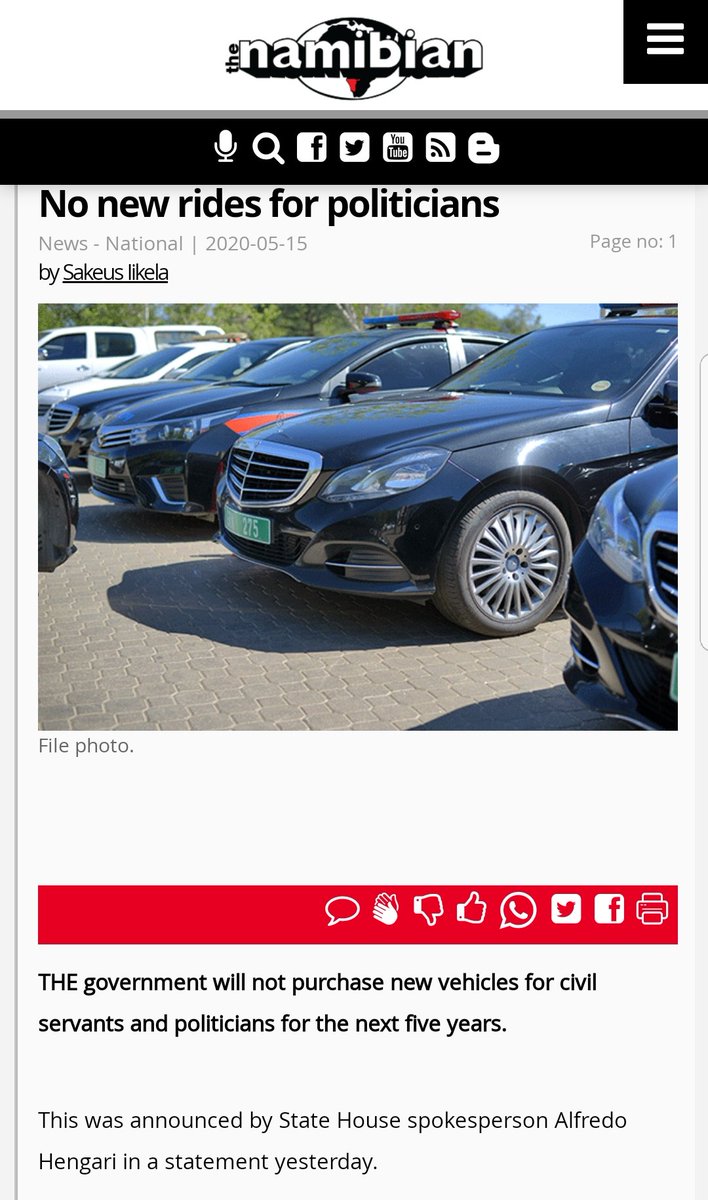 The Namibian government had banned the purchase new vehicles for politicians for the next five years.