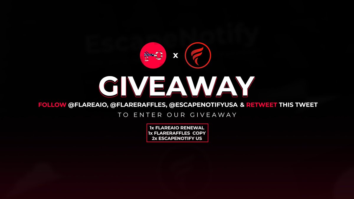 FlareAIO's tweet image. 🌎⏰GIVEAWAY - Flare x EscapeNotify

🥶WHAT ABOUT A NEW US GROUP? FLARE RENEWAL &amp;amp; FLARERAFFLES? THERE WE GO.

To enter the giveaway:

💌Follow @EscapeNotifyUS @FlareAIO @FlareRaffles 
🔄Retweet this tweet

Goodluck!! 😎