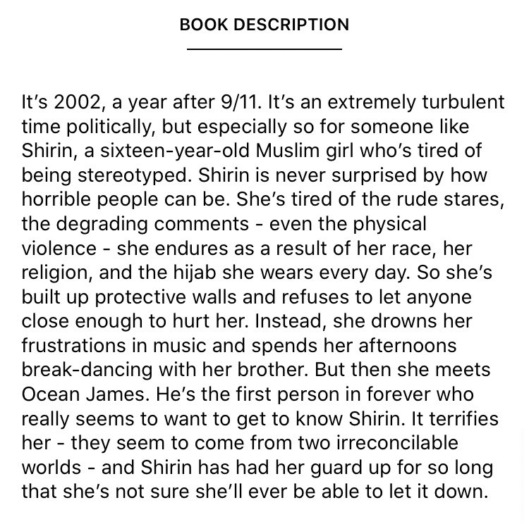 a very large expanse of the sea by tahereh mafi - rly crushes the stereotypes the media has created about muslim girls - i’m tired of the world i really am- shirin is so fucking cool i adore her