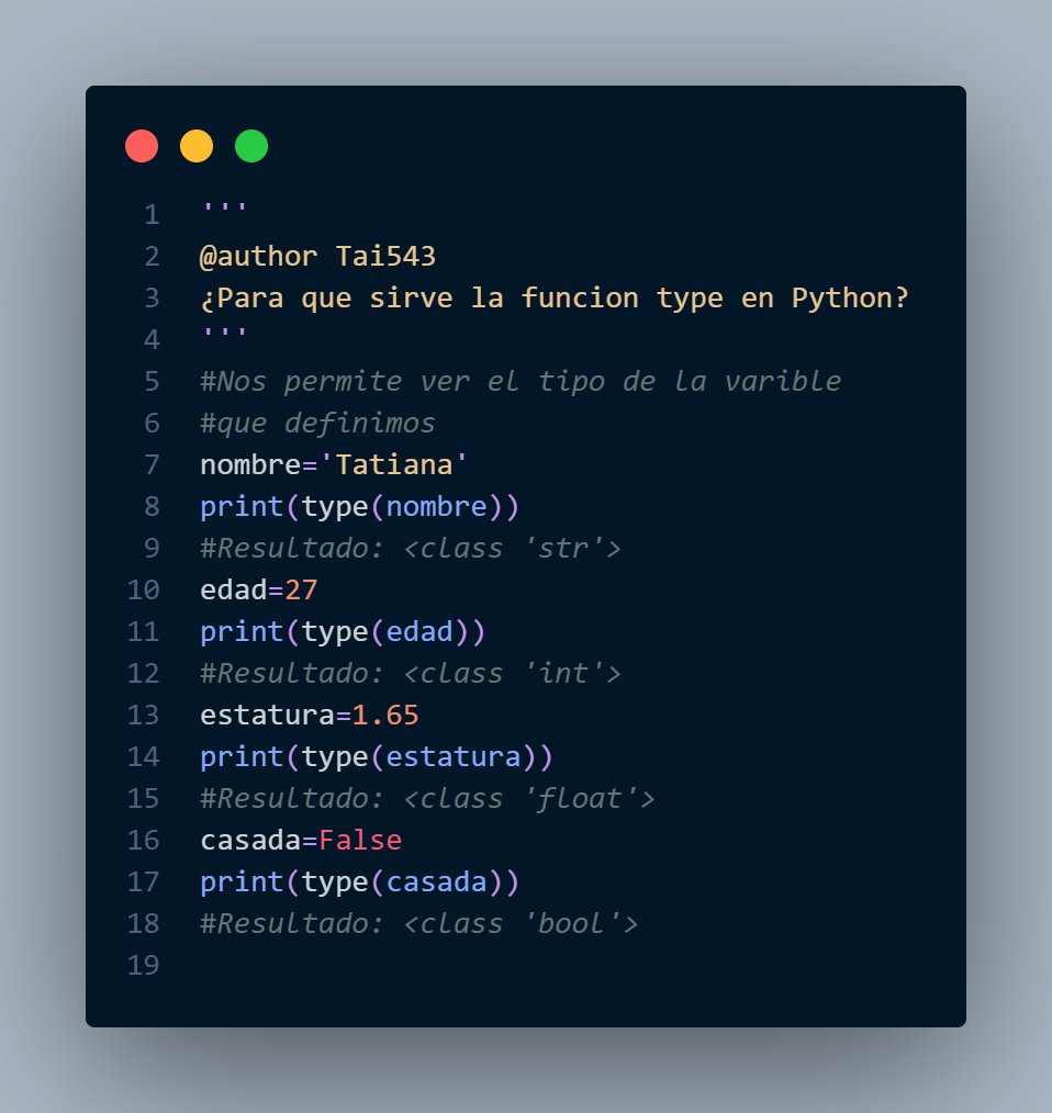 MoonLover543's tweet photo. Tips diarios para aprender #Python poco a poco👩💻🤖
¿Para qué sirve la función type?
Intenta ejecutar el código 😃😄
#programming #programacion #code #codigo #technology #tecnologia #tutorial #tutorials #tipsdiarios #dailytips #wwcode #womenintech #GirlsWhoCode https://t.co/nzP5SJsV3Y