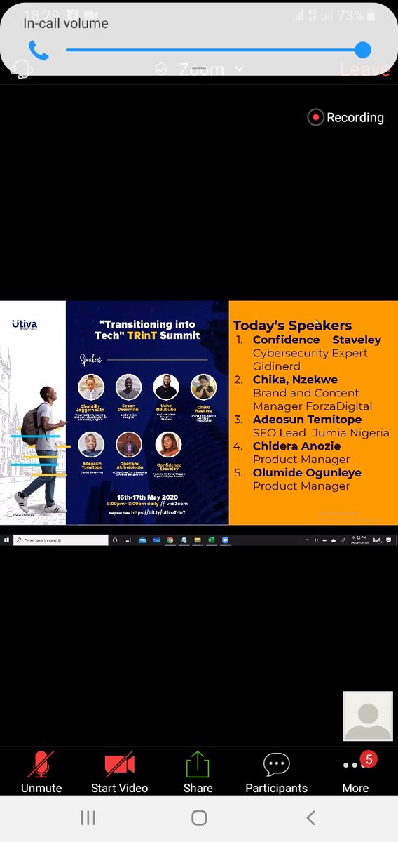 fayobiSegun's tweet photo. @utiva_io gave an eye opening virtual summit this evening and was so amazing. Learnt #CyberSecurity #DigitalMarketing #productmanagement #Brand&amp;ContentManagement 
Pls do help retweet!
@reesafrica @SustyVibes @Jobbermandotcom https://t.co/yyvkj43YE3