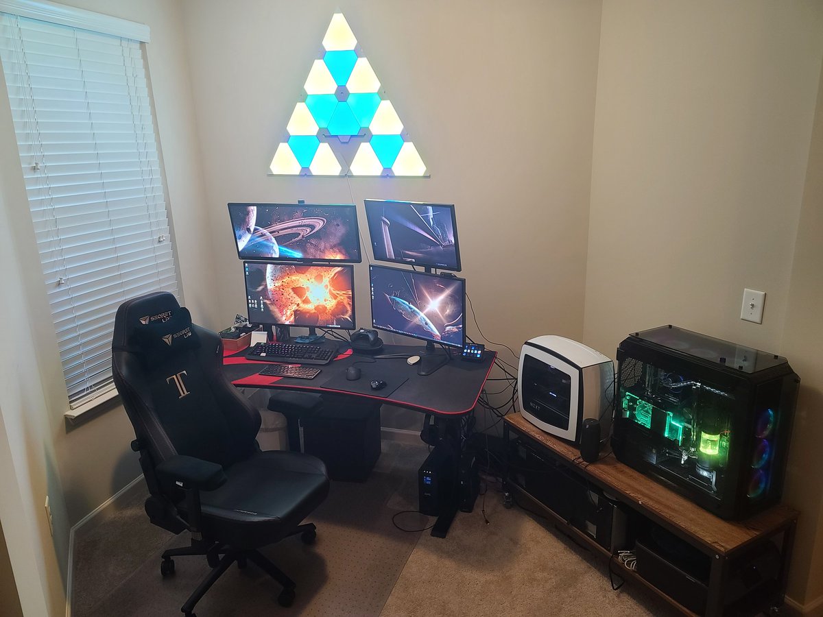 jimboobrien's tweet photo. #asmonsetup dual pc setup, bother watercooled, haven't started streaming yet really. I build PCs and make software for a living. https://t.co/9LKUQ01pRq