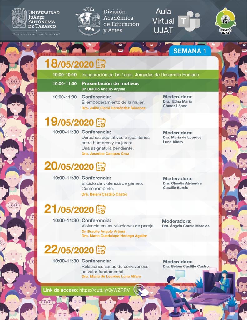 UJAT's tweet photo. Participa en la 1ra Jornada de Desarrollo Humano, del 18 al 29 de mayo 
Link de acceso: https://t.co/CoFOdQHwMc https://t.co/nCoNu6Ir0Y