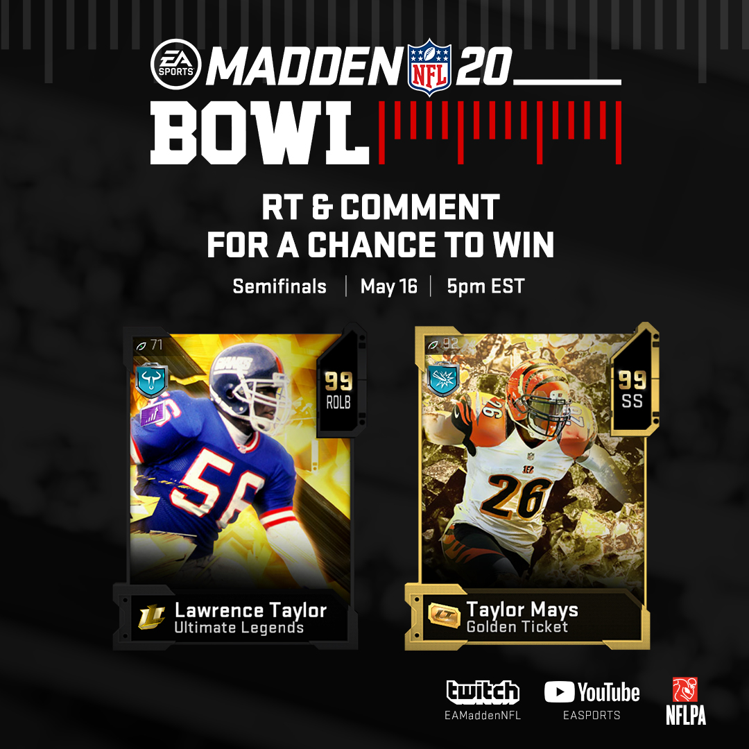 Henry773_'s tweet photo. Giveaway 🚨

RT, Follow, &amp; Comment #MaddenBowl for a chance to win the Dynamic Duo giveaway of Lawrence Taylor &amp; Taylor Mays

Don’t miss the semifinals &amp; finals action kicking off today at 5PM ET at: https://t.co/rbYOqWOoOw https://t.co/zCXl9BGFoA