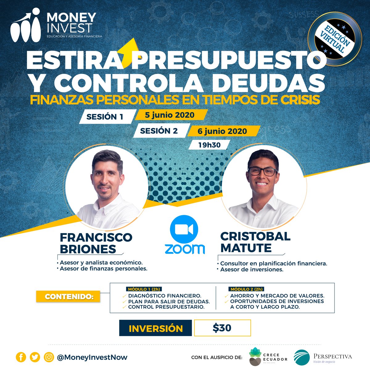 MoneyInvestNow's tweet photo. Ya están abiertas las inscripciones para nuestro taller web de #finanzaspersonales. ¡Aprovecha el precio de locura y regístrate! https://t.co/i2OaTaBp8S

ESTIRA TU #PRESUPUESTO Y CONTROLA #DEUDAS.
Gánale la batalla económica al #coronavirus.

#Ecuador #economía #ahorro #inversion https://t.co/dCqsaiLJ26