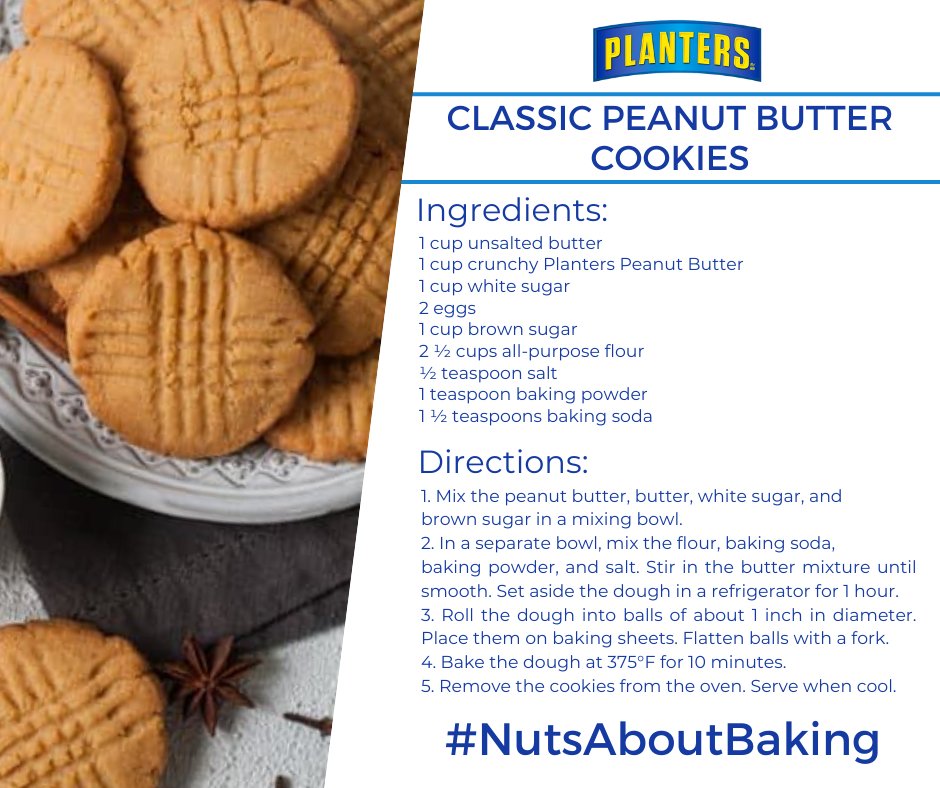 planterscanada's tweet photo. It's easy to prepare 'em, but hard not to eat 'em all at once! 

The classic peanut butter cookie is one of our favourites - how do you make yours?

#NutsAboutBaking #PlantersCanada https://t.co/W5Sjz3GyXd