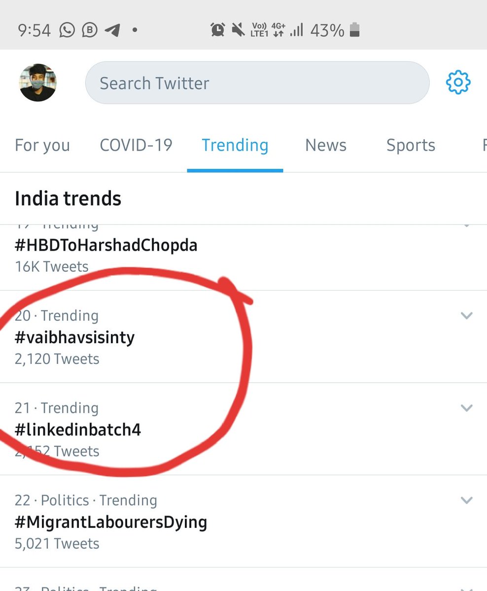 VaibhavSisinty's tweet image. One more Saturday, one more TREND story.

So out of top 30 trends, we took over 3 of them : #VaibhavSisinty #LinkedIn5DayWorkshop
#LinkedinBatch4

This time with the awesome batch 4 taking over the baton from #LinkedInBatch3 

Eventually got up to 16th spot.

See yoy next week😅