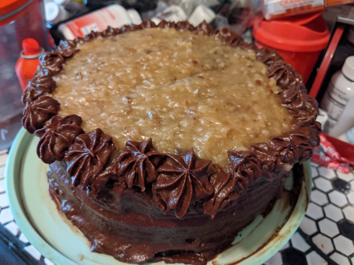 AndiatRCAN's tweet photo. Made a #germanchocolatecake just like my mother used to. 2 layers and all. #quarantinebaking https://t.co/ZvCEZWog9b