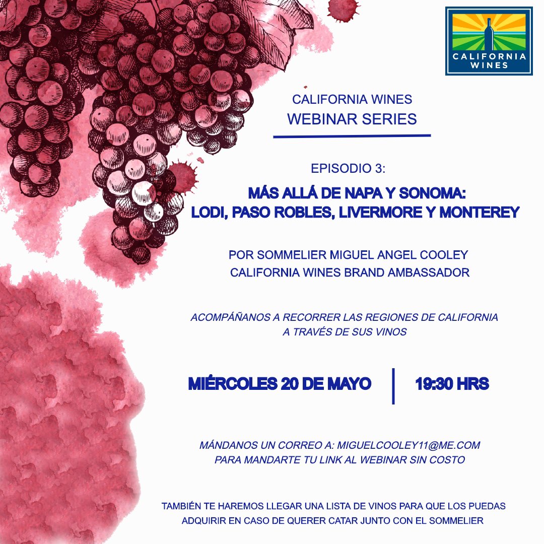 #WebinarSeries episodio 3 ¿ya tienes tus vinos? 

¡Mándame un correo a miguelcooley11@me.com para recibir el acceso!