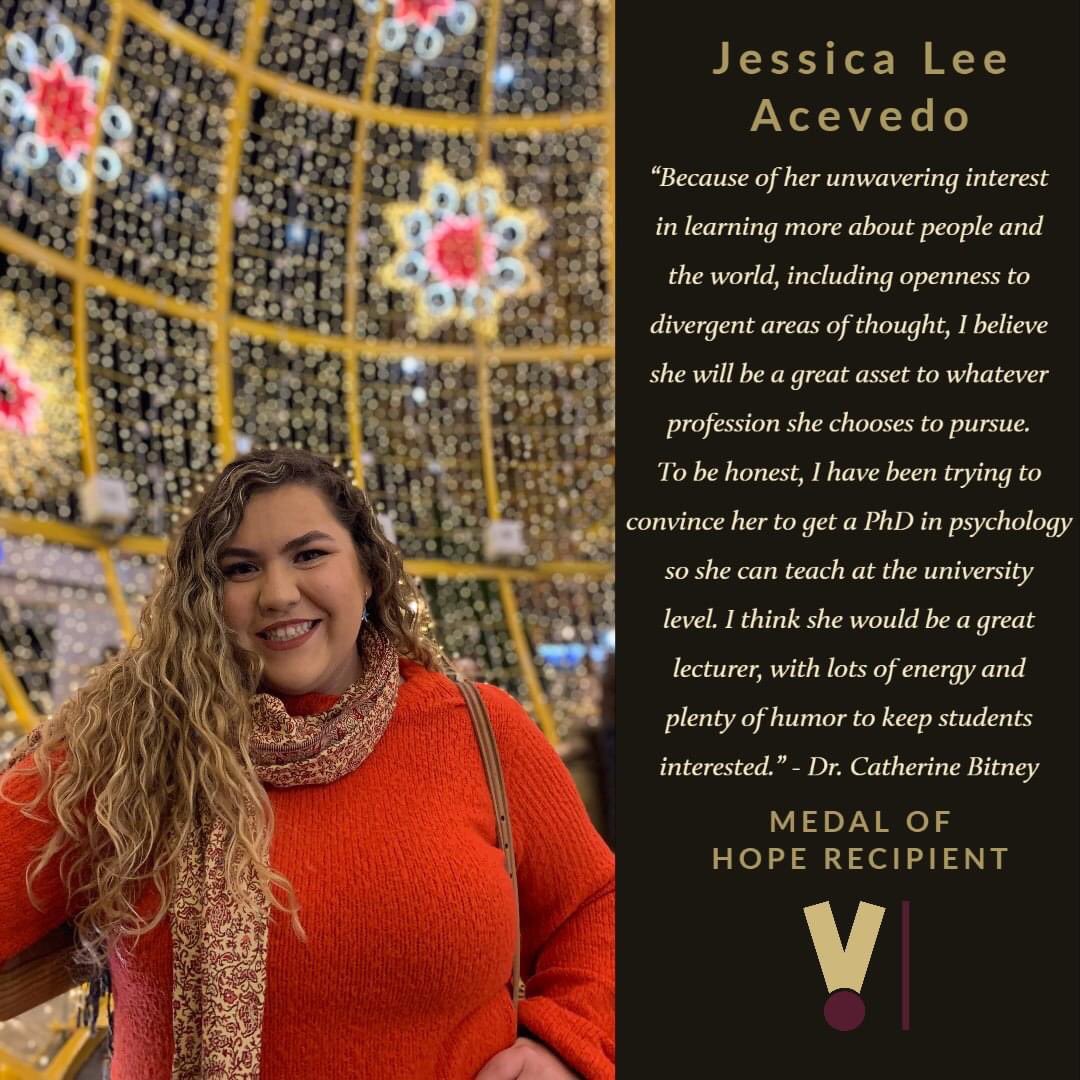 ☆ Medal of Hope 2020 Recipient ☆Jessica Lee AcevedoMajor: Psychology and SpanishGraduating: May 2020Felicidades Jessica!  #TXST  #TXSTGrad