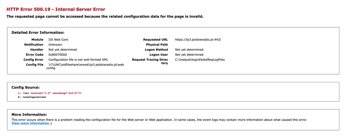 State-owned Polish Radio's music chart is topped by a song not favourable by ruling party. The chart's site (lp3.polskieradio.pl) is deliberately broken by removing first < from XML config file on server. Unfortunately, the error page screams that it's rigged: #censorship