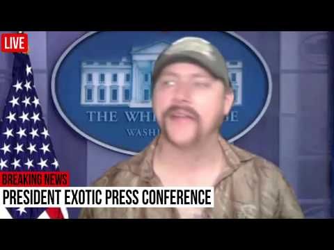 ComedySocially's tweet photo. President #JoeExotic addresses the nation in a press conference: https://t.co/MhNniNY9gL #SDC #sociallydistanced #comedy #quarantine #isolation #zoom #humor #COVID19 #YouTube #stayhome #sketch #TigerKing #coronavirus https://t.co/pmT5JkMXuA
