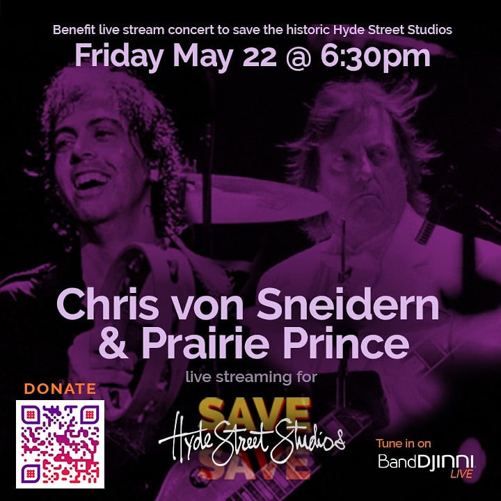 Friday May 22, don't miss the live benefit stream for @hydestreetstudios featuring @sircvs and Prairie Prince. eventbrite.com/e/save-hyde-st… 
#livemusic #livestream #hydestreetstudios #benefit #music #recording #studiolife #mixing #producer #musicmakers #empoweredbybanddjinni