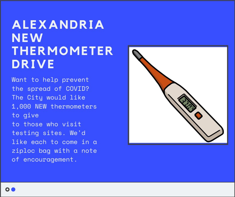 If you'd like to help the City of Alexandria reach a goal of getting least 1,000 NEW thermometers to distribute at COVID testing sites, you can drop them off on the Commonwealth Baptist Church front portico (700 Commonwealth Ave.) #LoveYourNeighbor #extraordinaryalx