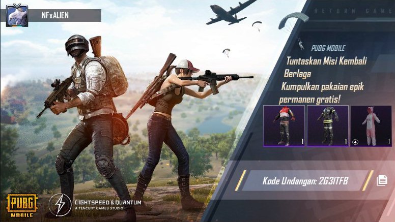 fallencolton's tweet photo. Tuntaskan Misi Kembali Berlaga PUBG MOBILE! Kumpulkan pakaian epik permanen gratis! Kode undangan saya: 2G3ITFB https://t.co/oVfFPOw9wh https://t.co/4N2Ge2q422