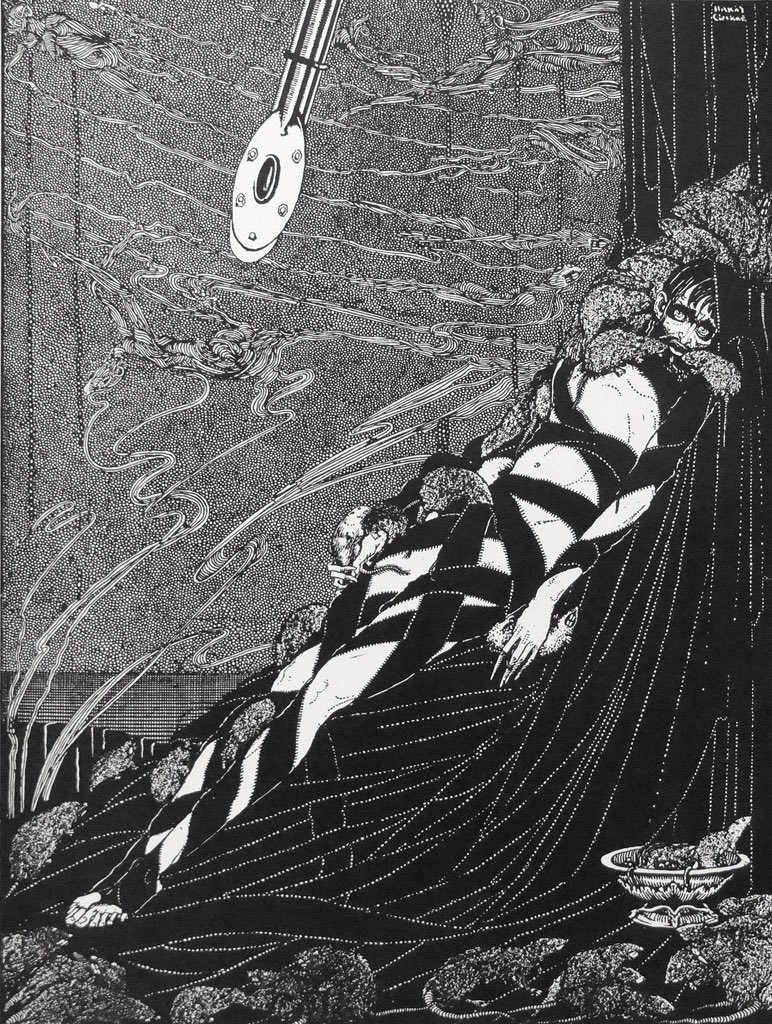 ddoniolvalcroze's tweet photo. Illustration for Edgar Allan Poe’s story “The Pit and the Pendulum” by Harry Clarke (1889-1931), first printed in 1919. https://t.co/2CS9FSZuUp
